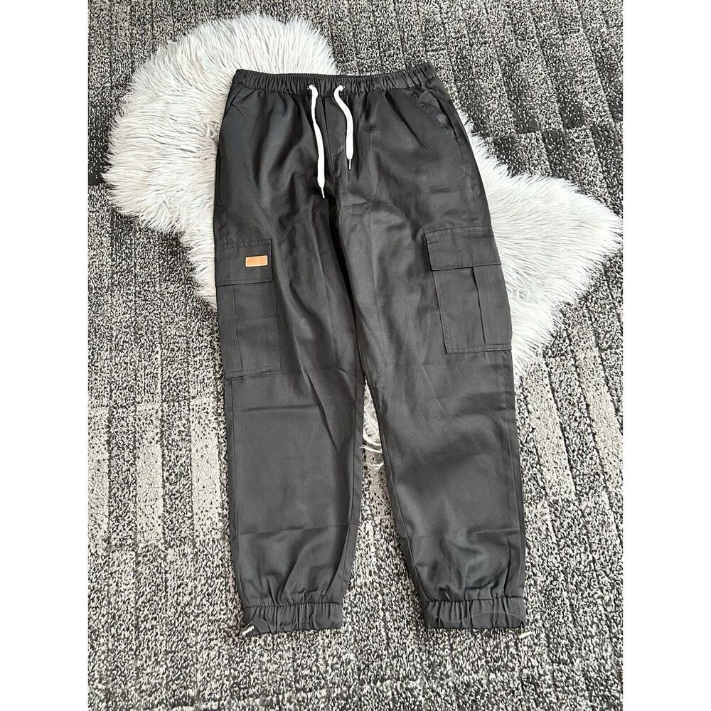 Mens Patched Detail Flap Side Drawstring Waist Cargo Pants Size XL - Picture 1 of 3